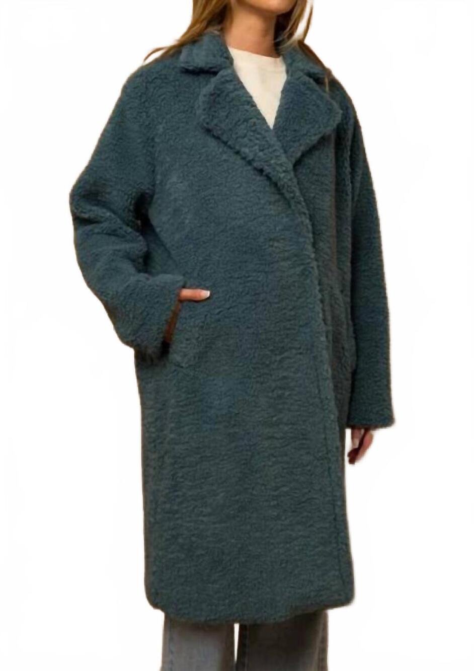 NEW GILLI teddy long coat in teal